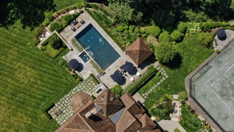 house with swimming pool landscaping